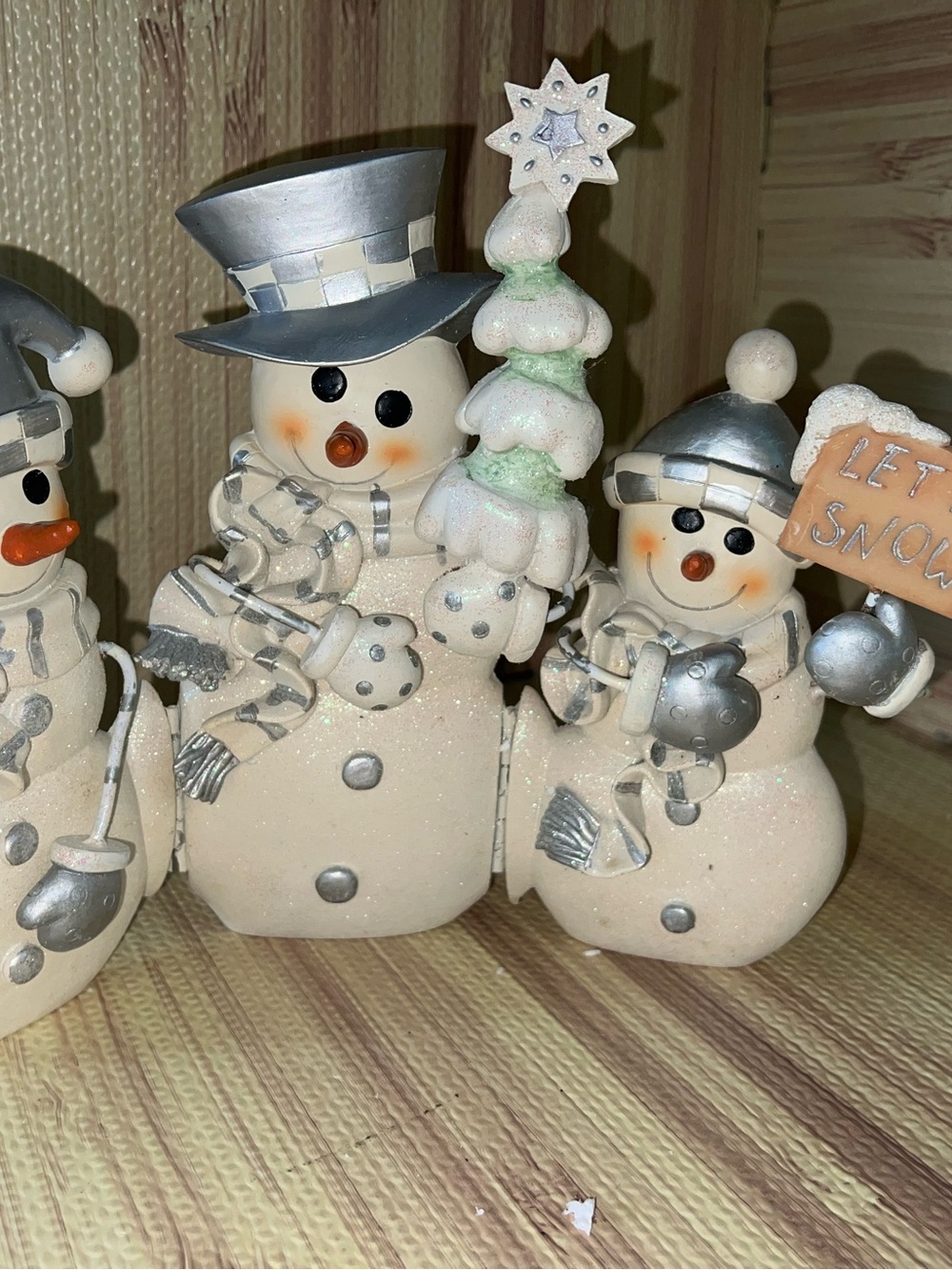 White and Silver Snowman Trio Holiday Figurines
